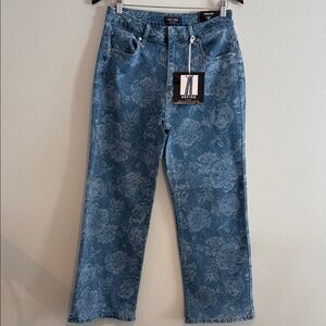 NWTS BY REFINE  Blue Floral Jeans wide leg SIZE 8